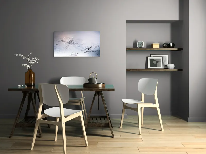 Tablou Canvas, "Iarna învăluind munții în tăcere albă", Alb, Înghețat, Montan, Tranquil, Vast, Izolat, Rece, Înfășurat, 90 x 50 cm – poza 3