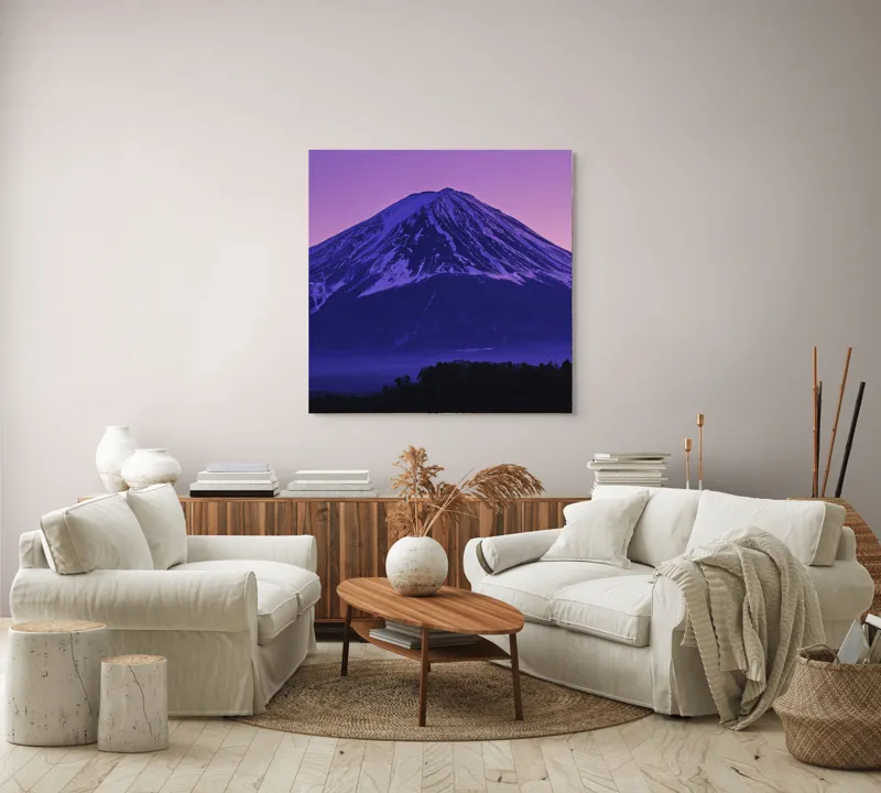 Tablou Canvas, "Frumusețea misterioasă a muntelui Fuji", Munte, Fuji, Purpură, Zăpadă, Cer, Noapte, Frig, Japan, Pitoresc, Natură, 100 x 100 cm – poza 3