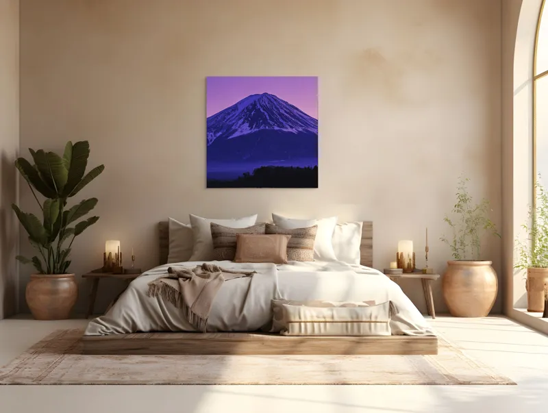 Tablou Canvas, "Frumusețea misterioasă a muntelui Fuji", Munte, Fuji, Purpură, Zăpadă, Cer, Noapte, Frig, Japan, Pitoresc, Natură, 100 x 100 cm – poza 4