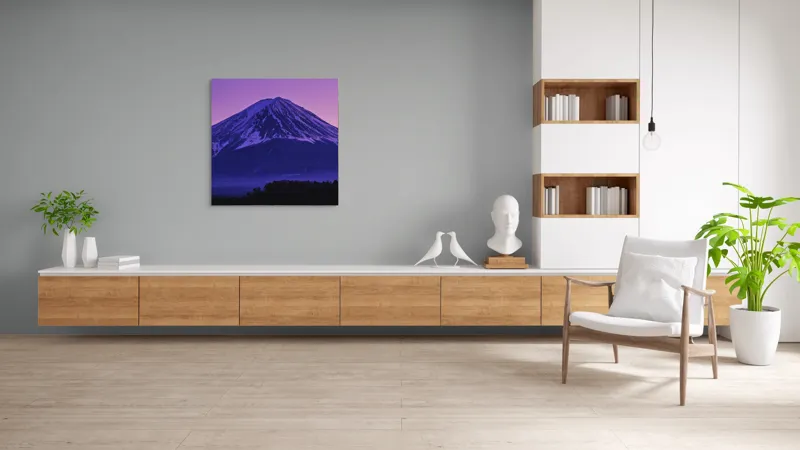 Tablou Canvas, "Frumusețea misterioasă a muntelui Fuji", Munte, Fuji, Purpură, Zăpadă, Cer, Noapte, Frig, Japan, Pitoresc, Natură, 100 x 100 cm – poza 8