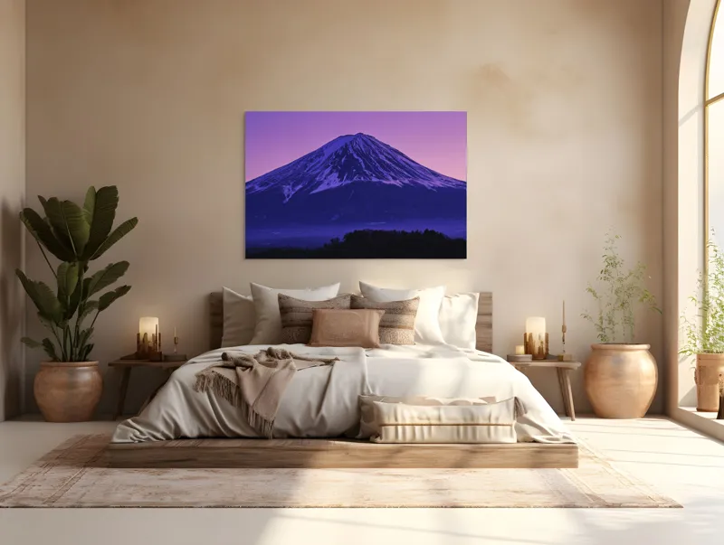 Tablou Canvas, "Frumusețea misterioasă a muntelui Fuji", Munte, Fuji, Purpură, Zăpadă, Cer, Noapte, Frig, Japan, Pitoresc, Natură, 150 x 100 cm – poza 4