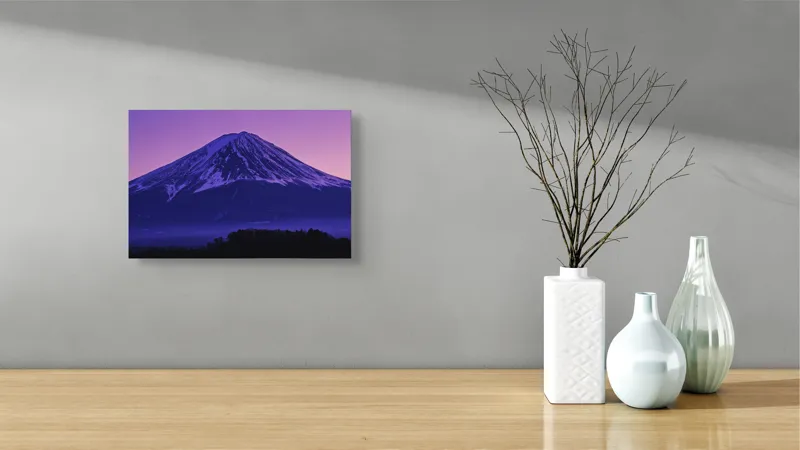 Tablou Canvas, "Frumusețea misterioasă a muntelui Fuji", Munte, Fuji, Purpură, Zăpadă, Cer, Noapte, Frig, Japan, Pitoresc, Natură, 39 x 26 cm – poza 8
