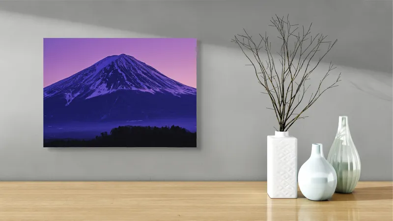 Tablou Canvas, "Frumusețea misterioasă a muntelui Fuji", Munte, Fuji, Purpură, Zăpadă, Cer, Noapte, Frig, Japan, Pitoresc, Natură, 54 x 39 cm – poza 3