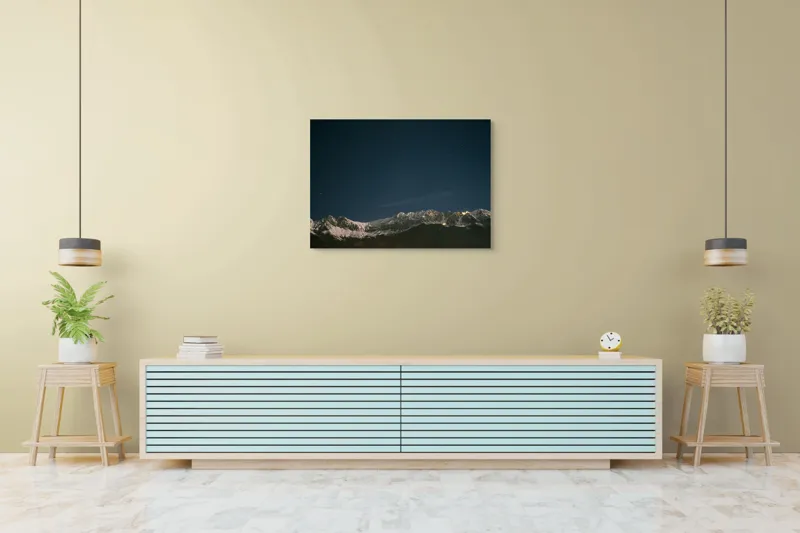 Tablou Canvas, "Eternele piscuri sub cerul înstelat", Stele, Munți, Noapte, Zăpadă, Lumină, 100 x 70 cm – poza 4