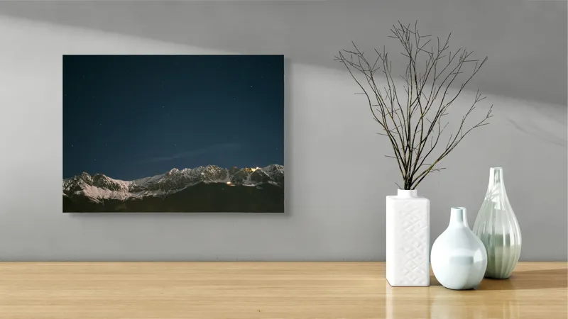 Tablou Canvas, "Eternele piscuri sub cerul înstelat", Stele, Munți, Noapte, Zăpadă, Lumină, 54 x 39 cm – poza 3