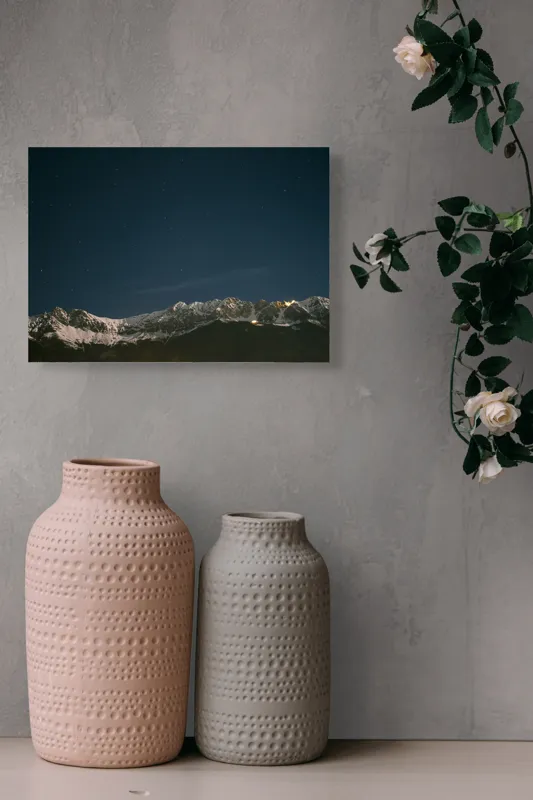 Tablou Canvas, "Eternele piscuri sub cerul înstelat", Stele, Munți, Noapte, Zăpadă, Lumină, 54 x 39 cm – poza 8