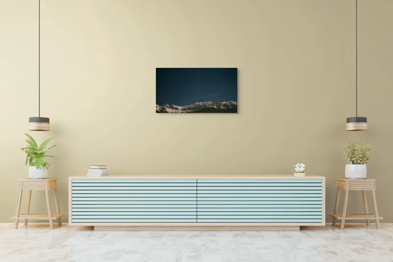 Tablou Canvas, "Eternele piscuri sub cerul înstelat", Stele, Munți, Noapte, Zăpadă, Lumină, 90 x 50 cm – poza 5