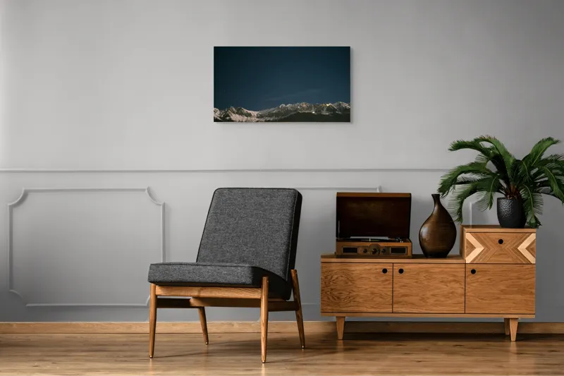 Tablou Canvas, "Eternele piscuri sub cerul înstelat", Stele, Munți, Noapte, Zăpadă, Lumină, 90 x 50 cm – poza 6