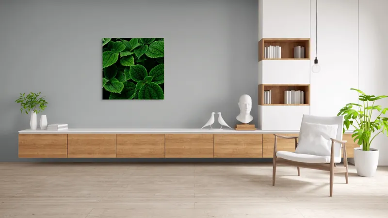 Tablou Canvas, "Frumusețea ascunsă a frunzelor verzi", Frunze, Verde, Textură, Natură, Detalii, Viu, Frumusețe, Vegetație, Lumină, Proaspăt, 100 x 100 cm – poza 8