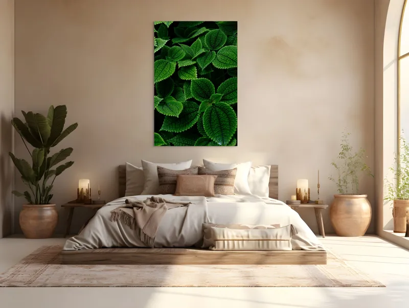 Tablou Canvas, "Frumusețea ascunsă a frunzelor verzi", Frunze, Verde, Textură, Natură, Detalii, Viu, Frumusețe, Vegetație, Lumină, Proaspăt, 100 x 150 cm – poza 3