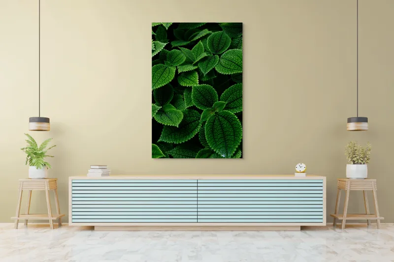 Tablou Canvas, "Frumusețea ascunsă a frunzelor verzi", Frunze, Verde, Textură, Natură, Detalii, Viu, Frumusețe, Vegetație, Lumină, Proaspăt, 100 x 150 cm – poza 4
