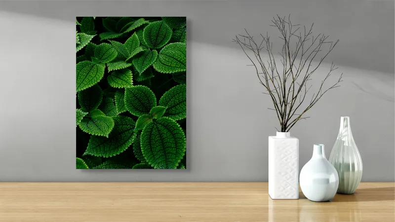 Tablou Canvas, "Frumusețea ascunsă a frunzelor verzi", Frunze, Verde, Textură, Natură, Detalii, Viu, Frumusețe, Vegetație, Lumină, Proaspăt, 39 x 54 cm – poza 4