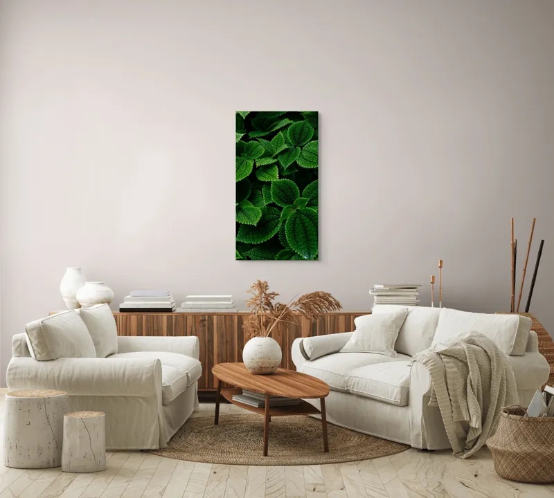 Tablou Canvas, "Frumusețea ascunsă a frunzelor verzi", Frunze, Verde, Textură, Natură, Detalii, Viu, Frumusețe, Vegetație, Lumină, Proaspăt, 50 x 90 cm – poza 7