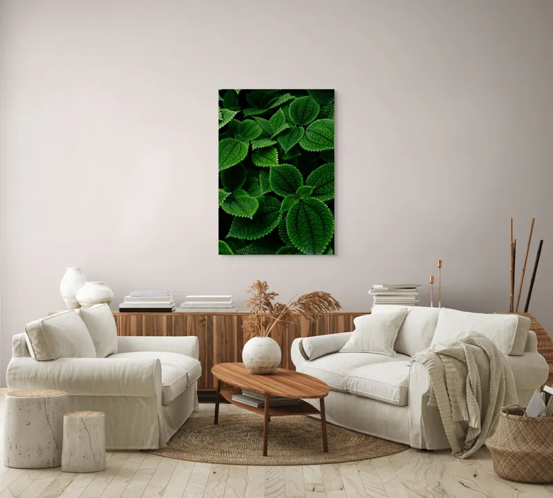 Tablou Canvas, "Frumusețea ascunsă a frunzelor verzi", Frunze, Verde, Textură, Natură, Detalii, Viu, Frumusețe, Vegetație, Lumină, Proaspăt, 70 x 100 cm – poza 4