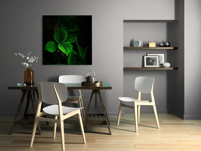 Tablou Canvas, "Frunzele misterului în umbra pădurii", Verde, Frunze, Lumină, Textură, Umbră, Natură, Vitalitate, 100 x 100 cm – poza 6