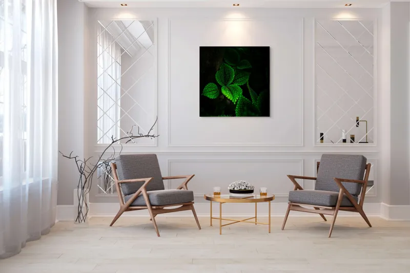 Tablou Canvas, "Frunzele misterului în umbra pădurii", Verde, Frunze, Lumină, Textură, Umbră, Natură, Vitalitate, 100 x 100 cm – poza 7