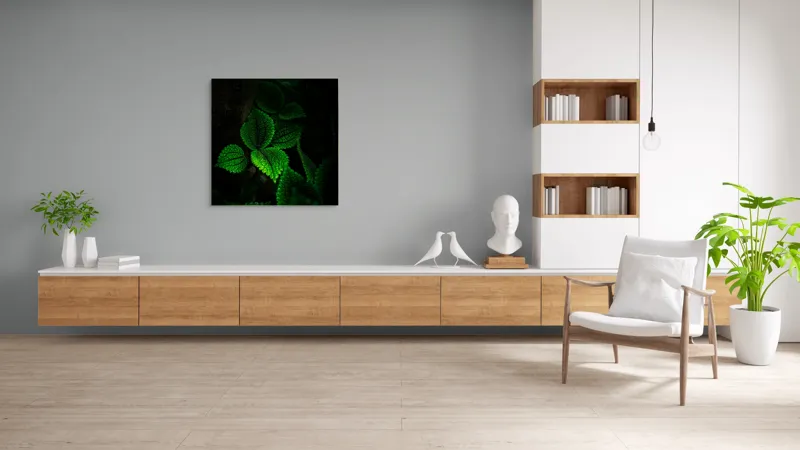 Tablou Canvas, "Frunzele misterului în umbra pădurii", Verde, Frunze, Lumină, Textură, Umbră, Natură, Vitalitate, 100 x 100 cm – poza 8