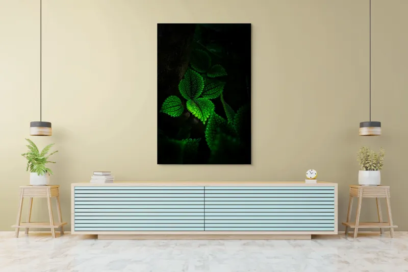 Tablou Canvas, "Frunzele misterului în umbra pădurii", Verde, Frunze, Lumină, Textură, Umbră, Natură, Vitalitate, 100 x 150 cm – poza 4