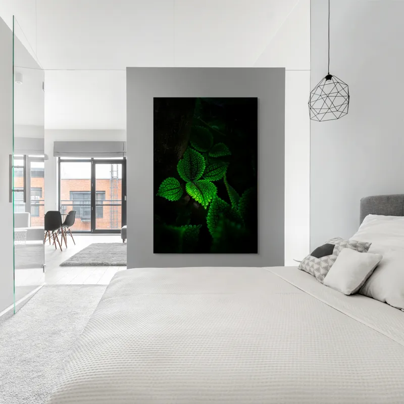 Tablou Canvas, "Frunzele misterului în umbra pădurii", Verde, Frunze, Lumină, Textură, Umbră, Natură, Vitalitate, 100 x 150 cm – poza 5