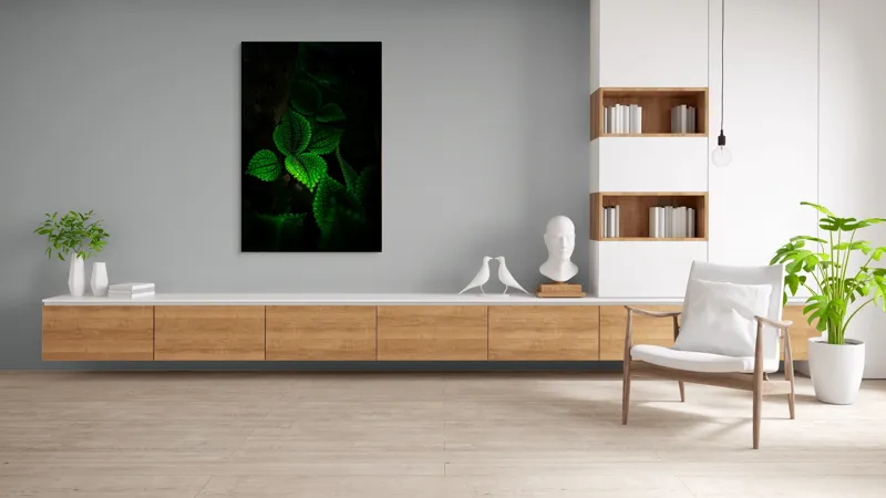 Tablou Canvas, "Frunzele misterului în umbra pădurii", Verde, Frunze, Lumină, Textură, Umbră, Natură, Vitalitate, 100 x 150 cm – poza 8