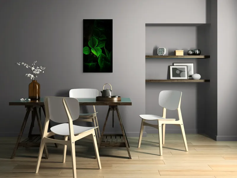 Tablou Canvas, "Frunzele misterului în umbra pădurii", Verde, Frunze, Lumină, Textură, Umbră, Natură, Vitalitate, 50 x 90 cm – poza 4