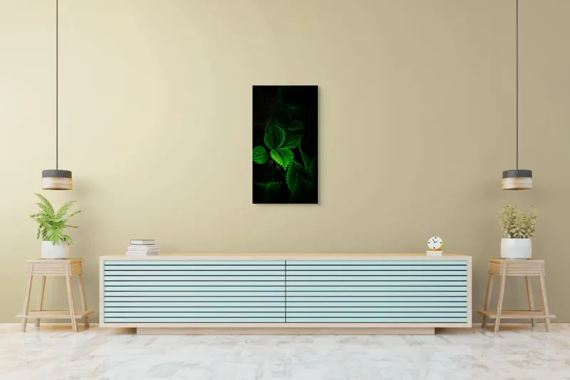 Tablou Canvas, "Frunzele misterului în umbra pădurii", Verde, Frunze, Lumină, Textură, Umbră, Natură, Vitalitate, 50 x 90 cm – poza 6