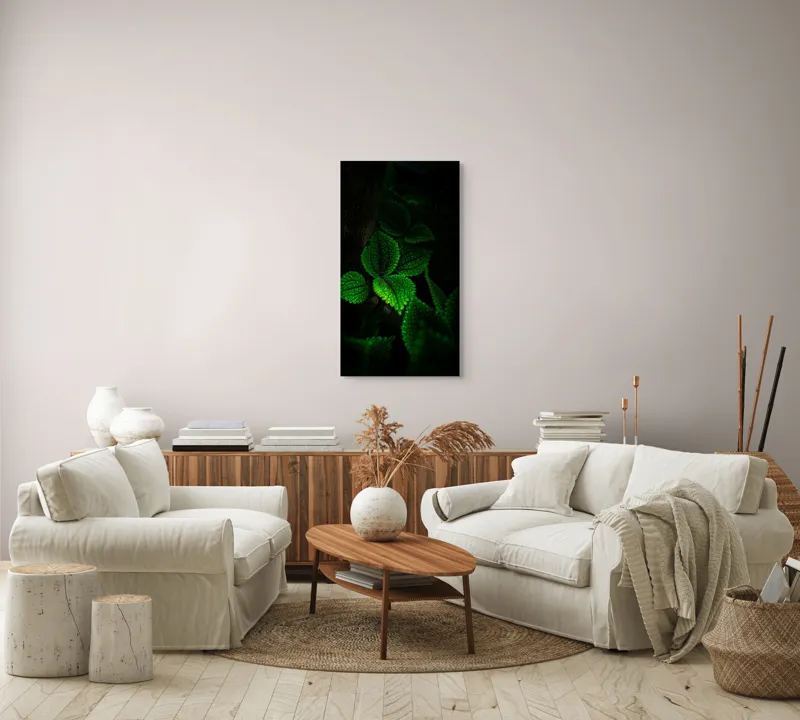 Tablou Canvas, "Frunzele misterului în umbra pădurii", Verde, Frunze, Lumină, Textură, Umbră, Natură, Vitalitate, 50 x 90 cm – poza 7