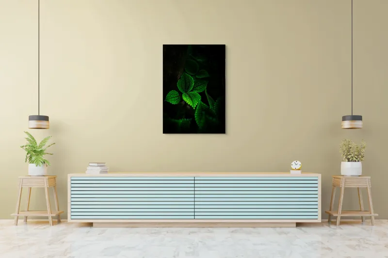 Tablou Canvas, "Frunzele misterului în umbra pădurii", Verde, Frunze, Lumină, Textură, Umbră, Natură, Vitalitate, 70 x 100 cm – poza 5