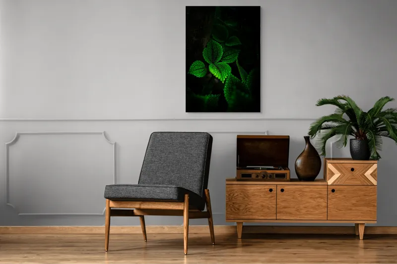 Tablou Canvas, "Frunzele misterului în umbra pădurii", Verde, Frunze, Lumină, Textură, Umbră, Natură, Vitalitate, 70 x 100 cm – poza 6