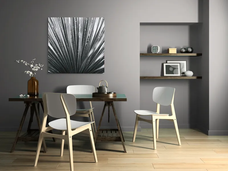 Tablou Canvas, "Frunze de palmier în zori gri", Radiant, Linear, Symmetrical, Textured, Organic, 100 x 100 cm – poza 6