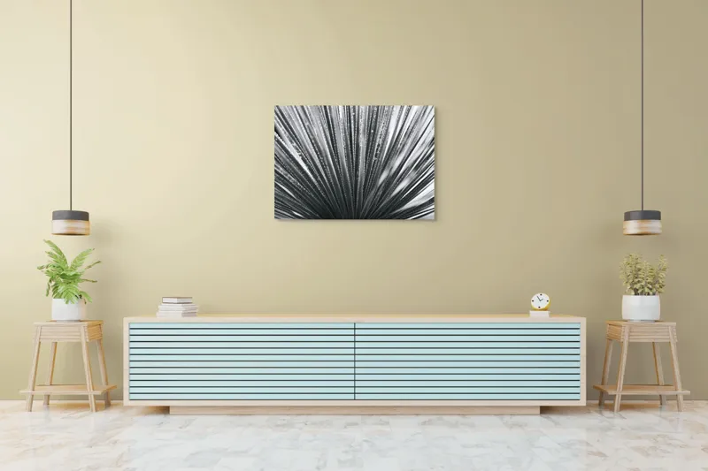 Tablou Canvas, "Frunze de palmier în zori gri", Radiant, Linear, Symmetrical, Textured, Organic, 100 x 70 cm – poza 4