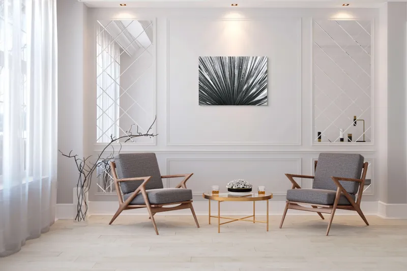 Tablou Canvas, "Frunze de palmier în zori gri", Radiant, Linear, Symmetrical, Textured, Organic, 100 x 70 cm – poza 5