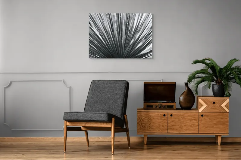 Tablou Canvas, "Frunze de palmier în zori gri", Radiant, Linear, Symmetrical, Textured, Organic, 100 x 70 cm – poza 8
