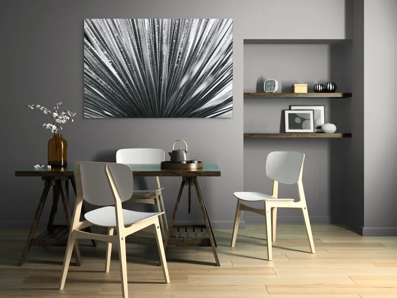 Tablou Canvas, "Frunze de palmier în zori gri", Radiant, Linear, Symmetrical, Textured, Organic, 150 x 100 cm – poza 5