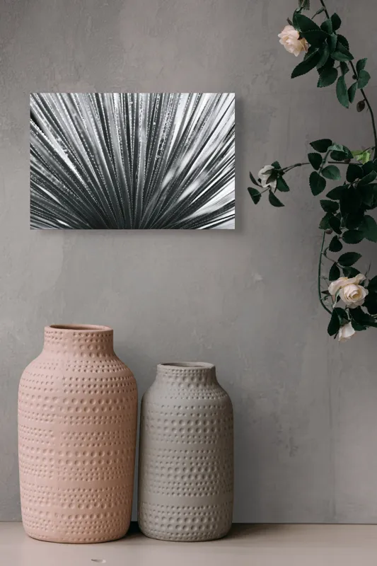 Tablou Canvas, "Frunze de palmier în zori gri", Radiant, Linear, Symmetrical, Textured, Organic, 39 x 26 cm – poza 4