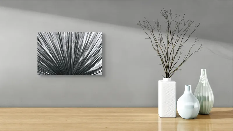 Tablou Canvas, "Frunze de palmier în zori gri", Radiant, Linear, Symmetrical, Textured, Organic, 39 x 26 cm – poza 8