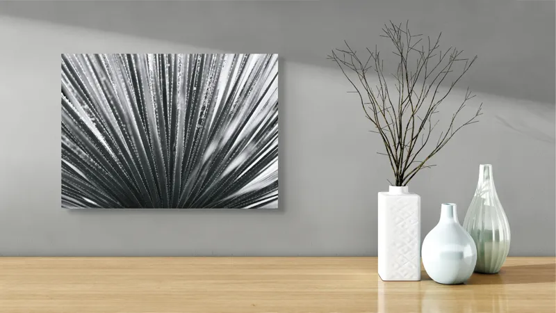 Tablou Canvas, "Frunze de palmier în zori gri", Radiant, Linear, Symmetrical, Textured, Organic, 54 x 39 cm – poza 3