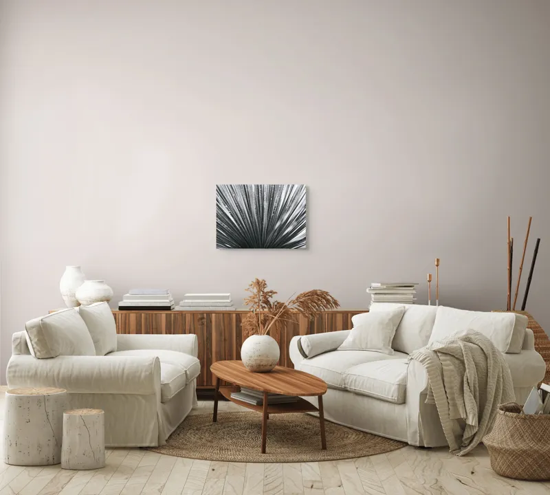 Tablou Canvas, "Frunze de palmier în zori gri", Radiant, Linear, Symmetrical, Textured, Organic, 54 x 39 cm – poza 5