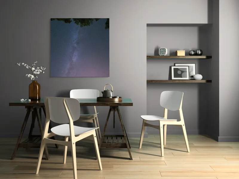 Tablou Canvas, "Freamătul infinit al stelelor albastre", Stele, Cer, Noapte, Pădure, Galaxie, Lumină, Univers, Mister, Infinit, Frumusețe, 100 x 100 cm – poza 6