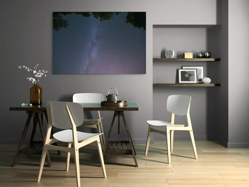 Tablou Canvas, "Freamătul infinit al stelelor albastre", Stele, Cer, Noapte, Pădure, Galaxie, Lumină, Univers, Mister, Infinit, Frumusețe, 150 x 100 cm – poza 5