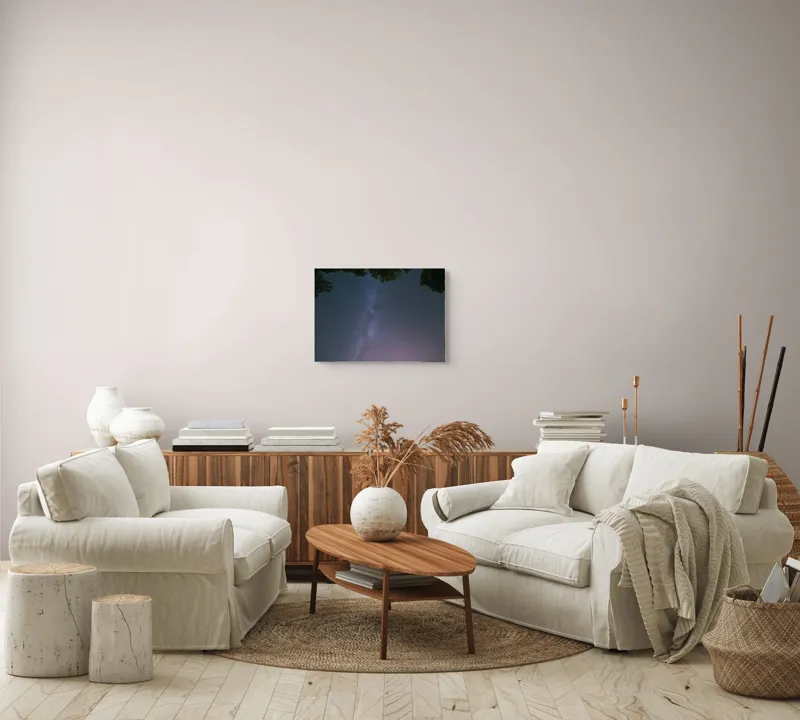 Tablou Canvas, "Freamătul infinit al stelelor albastre", Stele, Cer, Noapte, Pădure, Galaxie, Lumină, Univers, Mister, Infinit, Frumusețe, 54 x 39 cm – poza 5
