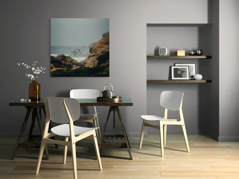 Tablou Canvas, "Peisaj stâncos lângă ocean agitat", Stânci, Valuri, Ceață, Vânt, Mare, Cer, Peisaj, Natură, 100 x 100 cm – poza 6