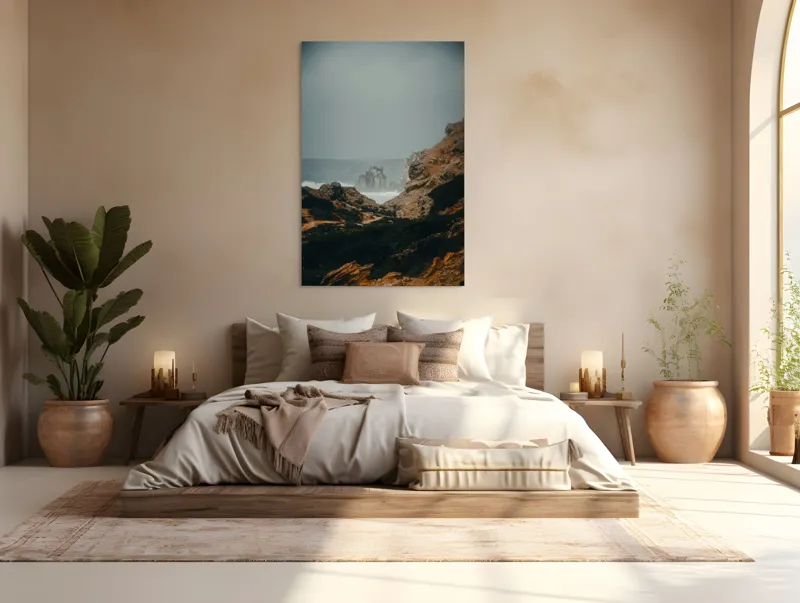 Tablou Canvas, "Peisaj stâncos lângă ocean agitat", Stânci, Valuri, Ceață, Vânt, Mare, Cer, Peisaj, Natură, 100 x 150 cm – poza 3