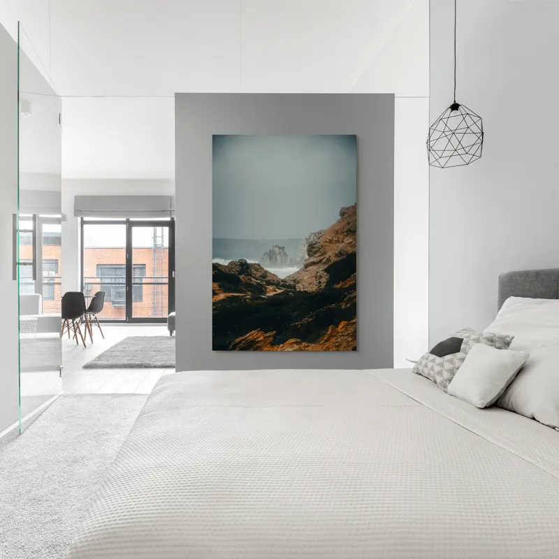 Tablou Canvas, "Peisaj stâncos lângă ocean agitat", Stânci, Valuri, Ceață, Vânt, Mare, Cer, Peisaj, Natură, 100 x 150 cm – poza 5
