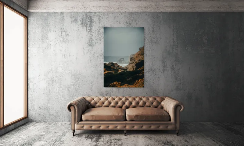Tablou Canvas, "Peisaj stâncos lângă ocean agitat", Stânci, Valuri, Ceață, Vânt, Mare, Cer, Peisaj, Natură, 100 x 150 cm – poza 6