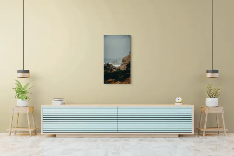 Tablou Canvas, "Peisaj stâncos lângă ocean agitat", Stânci, Valuri, Ceață, Vânt, Mare, Cer, Peisaj, Natură, 50 x 90 cm – poza 6