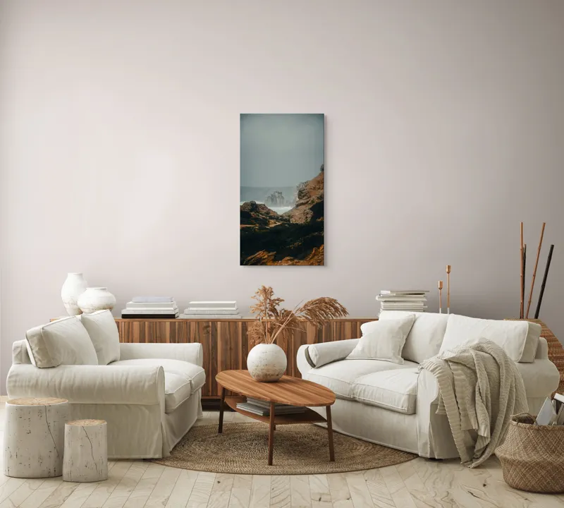 Tablou Canvas, "Peisaj stâncos lângă ocean agitat", Stânci, Valuri, Ceață, Vânt, Mare, Cer, Peisaj, Natură, 50 x 90 cm – poza 7