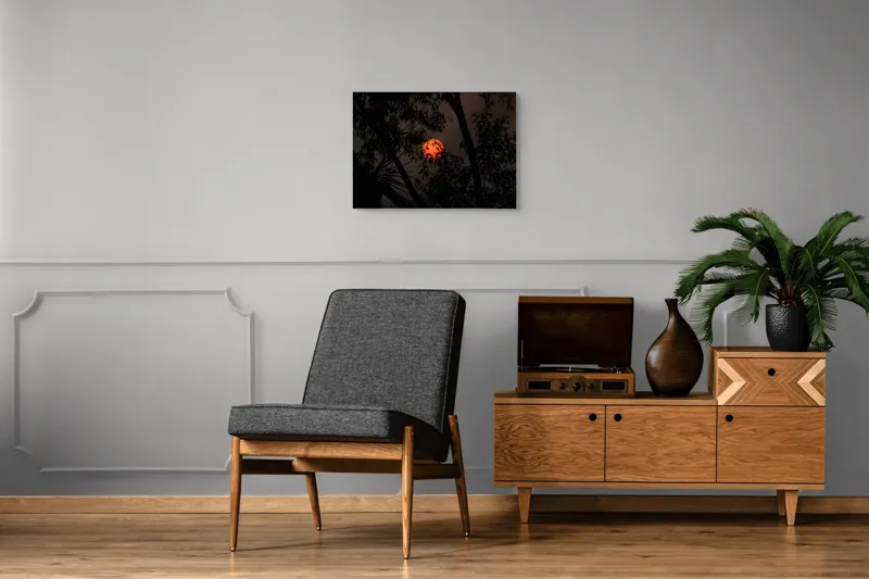 Tablou Canvas, "Soarele printre ramuri întunecate", Apus, Umbre, Siluete, Mister, Natură, Lumină, Intimitate, Înserare, 70 x 50 cm – poza 4