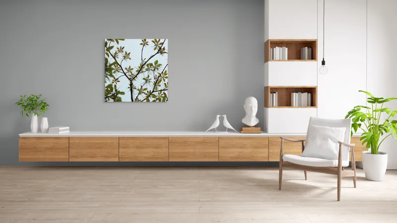 Tablou Canvas, "Frumusețea tinereții naturii surprinsă", Frunze, Ramuri, Verdeață, Cer, Natură, 100 x 100 cm – poza 8