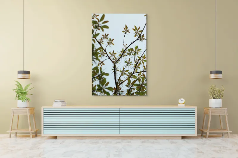 Tablou Canvas, "Frumusețea tinereții naturii surprinsă", Frunze, Ramuri, Verdeață, Cer, Natură, 100 x 150 cm – poza 4